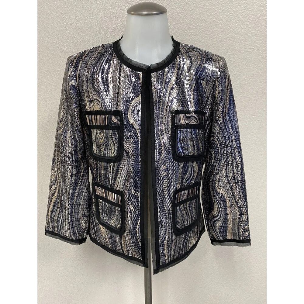 CACHE Silver Black Sequin Jacket Medium NWT $188 … - image 1